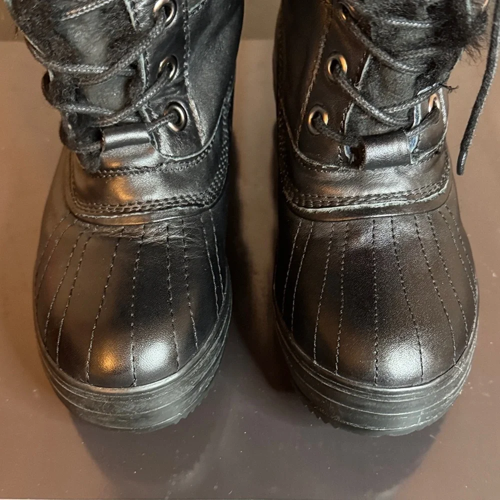 Atelier Noir By Rudsak Tall Black Lace-Up Winter Snow Boot Shearling And Leather - Picture 10 of 14